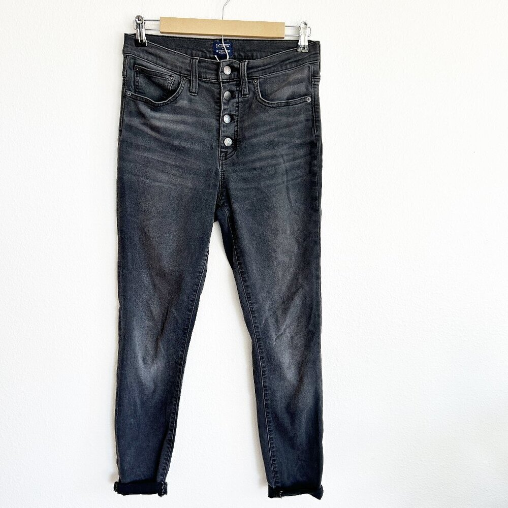 J. Crew Jeans Womens 27 10" High Rise Skinny Button Fly Faded Black Wash Factory